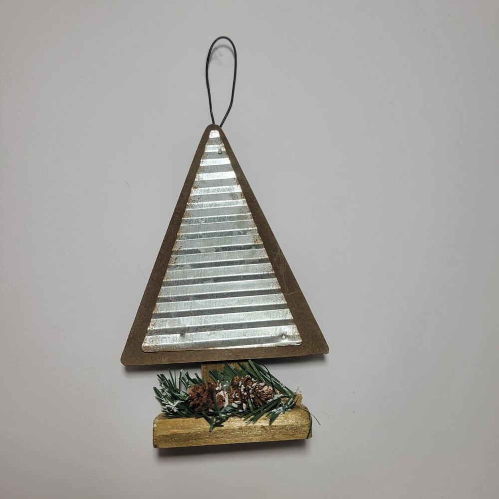 Rustic Wood and Tin Christmas Tree Christmas Ornament